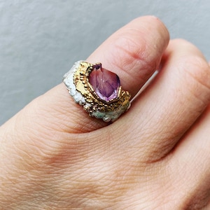 Mind Clarity silver ring with lavender amethyst in gold-plated setting image 6