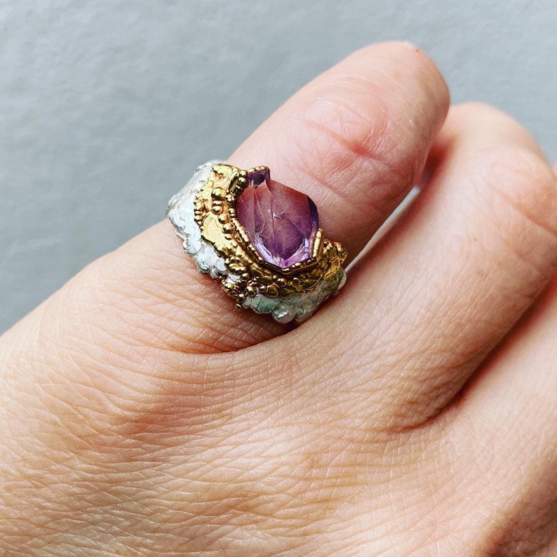 Mind Clarity silver ring with lavender amethyst in gold-plated setting image 6