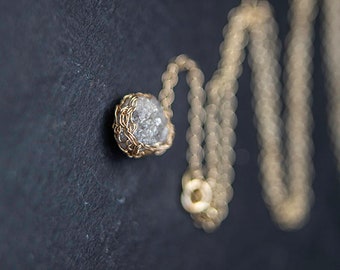 Eternal Beauty II - gold bridal necklace with raw diamond