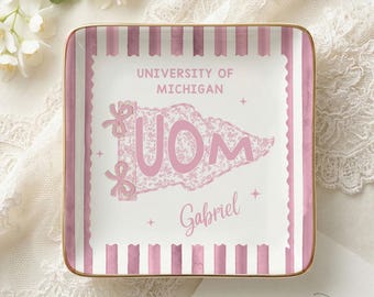 Custom School Pennant Flag Ring Dish, College Graduation Gift, Class of 2026 Jewelry Tray, University Spirit Striped Dish, Senior Night Gift
