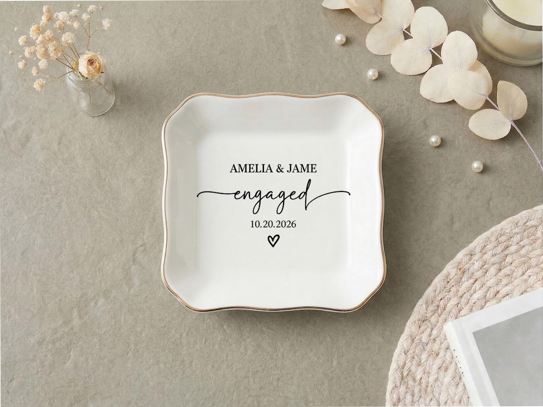 Personalized Engagement Ring Dish, Custom Ceramic Jewelry Tray, Engaged ...