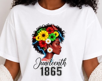 アフリカ中心のフローラル柄Tシャツで1865年のジューンティーンスを祝いましょう。黒人歴史ファッション