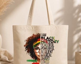 Juneteenth Black History Portrait Tote Bag | I Am Black History Text