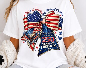 American Flag Bow Tee | 250 Years of Freedom Patriotic Shirt