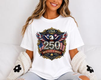 USAイーグル250シールドTシャツ｜アメリカ国旗エンブレム、愛国的なミリタリースタイル
