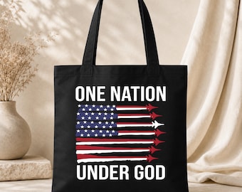 American Flag Jet Trail Tote Bag | Vintage USA Stars Stripes