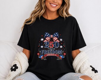 アメリカ独立250周年記念Tシャツ｜愛国的な独立記念日リボンデザイン