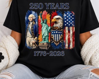 250 Years 1776-2026 Patriotic USA Tee | American Flag, Bald Eagle, Statue of Liberty