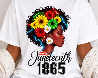Celebrate Juneteenth 1865 with Afrocentric Floral Profile T-Shirt, Black History Fashion