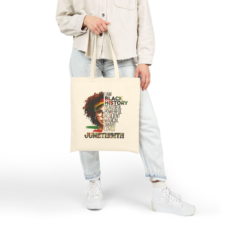 Juneteenth Black History Portrait Tote Bag | I Am Black History Text image 7