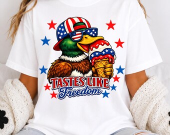 Patriotic Duck Eating Burger tee | Tastes Like Freedom shirt