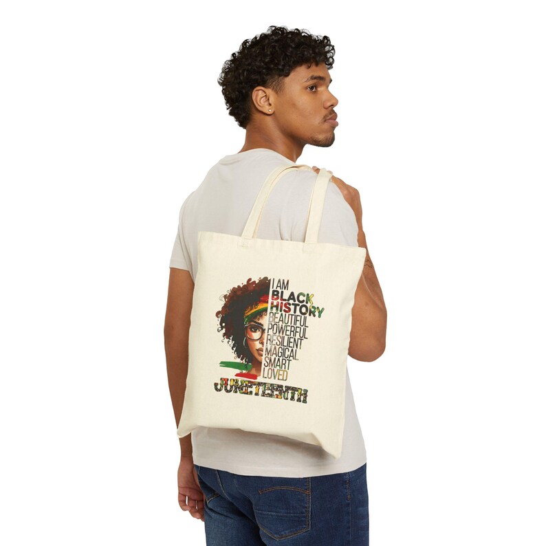 Juneteenth Black History Portrait Tote Bag | I Am Black History Text image 3