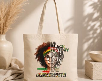 Juneteenth Black History Portrait Tote Bag | I Am Black History Text