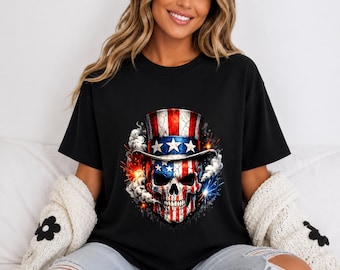アメリカ国旗スカルTシャツ｜愛国的なアンクル・サム・スカルTシャツ