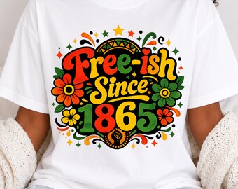 Free-ish Seit 1865 T-Shirt | Retro Floral Typografie, Emanzipation Thema