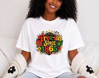 1865年以来自由気ままなTシャツ｜レトロな花柄タイポグラフィ、解放をテーマに