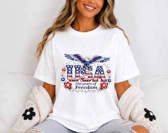 USAイーグルグラフィックTシャツ｜自由250周年記念愛国シャツ