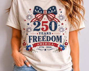 250 Years Freedom America tee | Patriotic Independence Day bow design