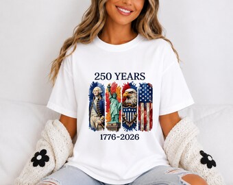 250 Years 1776-2026 Patriotic USA Tee | American Flag, Bald Eagle, Statue of Liberty