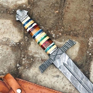 Echtes Mittelalter Wikinger Damaststahl Handgefertigtes Schwert mit Leder, Wikinger Schwert, Monogramm Schwert, Tempelritter Schwert, Weihnachtsgeschenke für Ihn