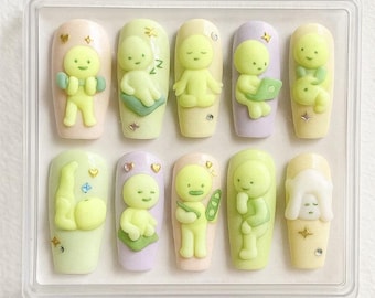 Smiski 3D Press On Nails: Kawaii Kidcore Y2K Fake Nails