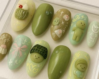Smiski Kawaii Press On Nails: 3D Characters, Kidcore Pastel Details