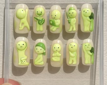 3D Smiski Press-On Nails: Kawaii Y2K Kidcore Toycore Nails