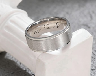 Schlichter silber Edelstahlring, Ring personalisiert mit Gravur 6 mm Schaft, schlichter Männerschmuck, unisex Ring für jeden Tag, Geschenk für Männer und Frauen