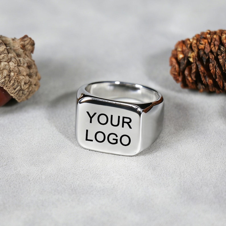 Custom Logo Ring for Men, Personalized Signet Ring, Engraved Square ...