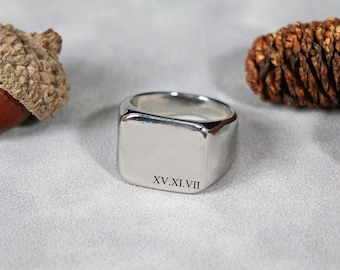 Chevalière personnalisée en argent pour homme, bagues rectangulaires, bague monogramme, bague en argent avec nom personnalisé, bijoux, idées cadeaux personnalisées