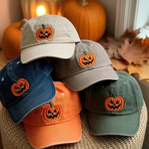 Ghost Pumpkin Embroidered Hat – Vintage Halloween Baseball Cap, Spooky Season Hat, Outdoor Fall Gift, Embroidered Ghost Pumpkin Cap
