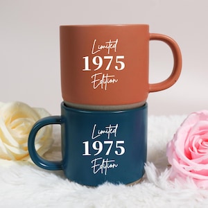 Limited Edition Geburtstag 1975 Keramikbecher, 50. Geburtstagsgeschenk, 50. Geburtstagsfeier-Partygeschenk für Frauen, Geschenk für Frauen