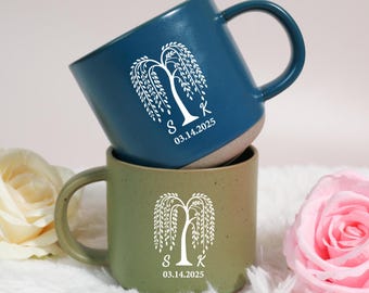 Engraved Willow Anniversary 9th Couple Mug, Custom Wedding Pottery Mug Gift For Him, Personalised 9th Anniversary Gift Idea For husband