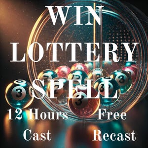 Può includere: Immagine con le parole "WIN LOTTERY SPELL" in lettere maiuscole bianche. L'immagine mostra un contenitore di vetro pieno di palline della lotteria, ognuna con il numero 3. È visibile anche il testo "12 Hours Free Cast Recast".