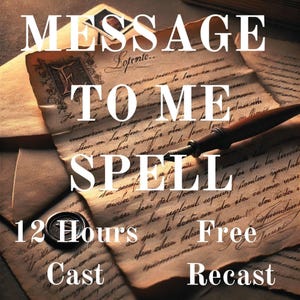 May include: An aged parchment with the words "MESSAGE TO ME SPELL" in white, along with additional text. A quill pen rests on the paper, and a wax seal is visible. The image has a vintage aesthetic.