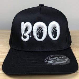 Boo 3D Puff Halloween Snapback Hat Spooky Embroidered Spider Web Cap Black Flat Bill Snapback