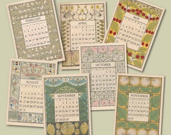 2026 Art Nouveau Printable Floral Calendar, Vintage Botanical Desk Art (Digital Download)