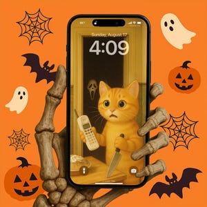 Cat Enjoying Halloween wallpaper pack, wallpaper iphone, Cute Background, wallpaper Galaxy, Digital Art for Lock screen, Instant Download