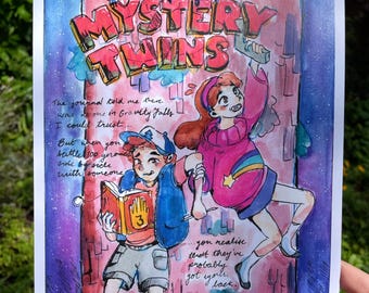 Gravity Falls Poster and Bill Cipher sticker - Dipper, Mabel, Grunkle Stan, Soos [Original Print]