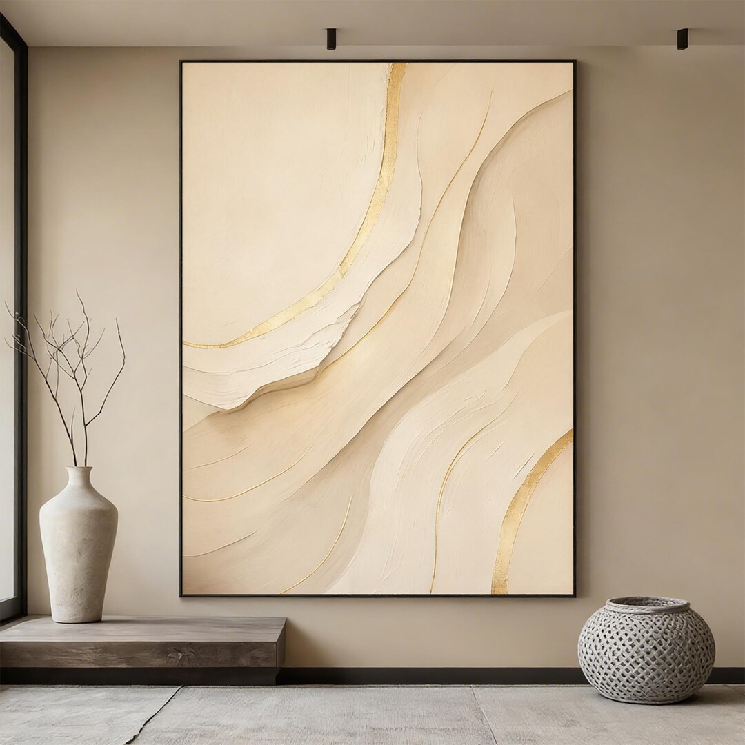 Wabi Sabi Neutral Abstract Oil Painting, Original Textured Beige Canvas ...
