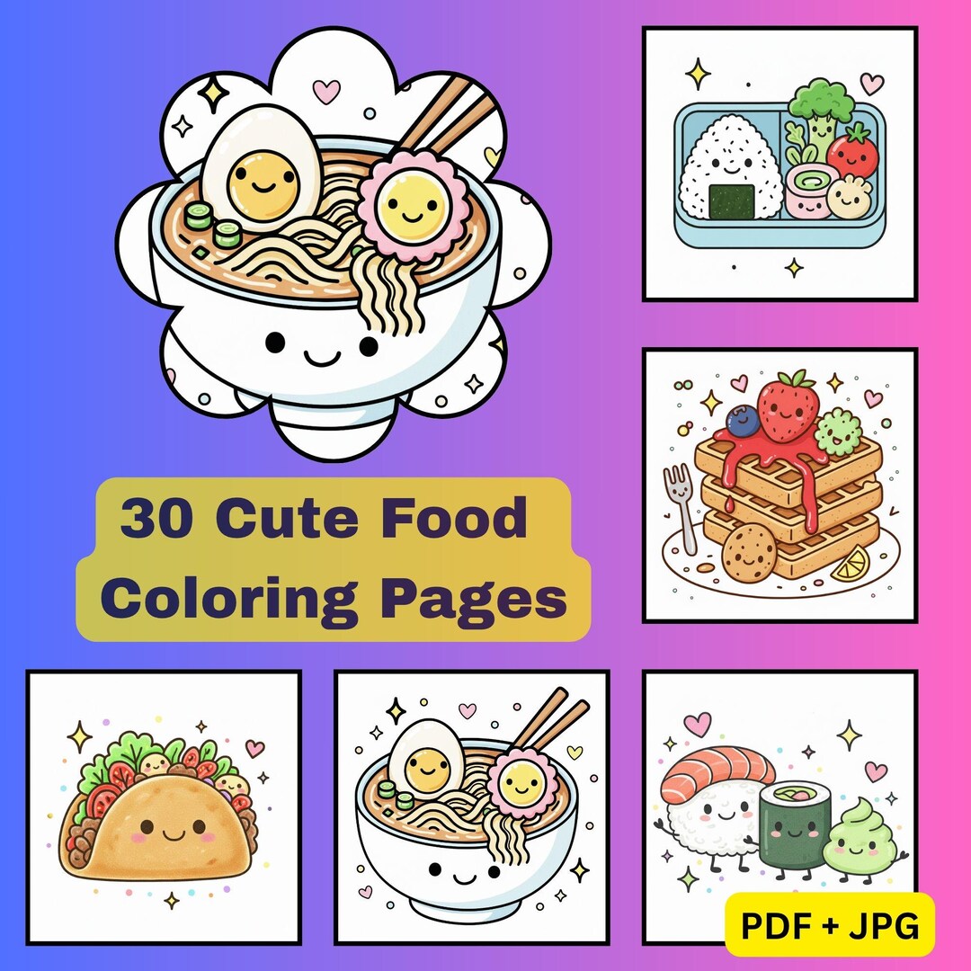 Coloring Pages – Kawaii Food Coloring Book for Kids & Adults | 8.5x8.5 ...