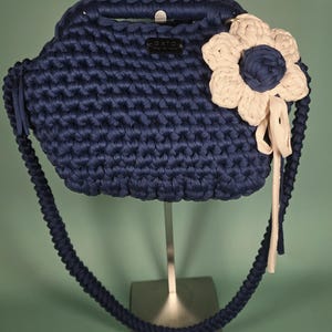 Handmade crochet bag, crochet bag made from T-shirt yarn, clutch in various colors, crochet bag with flower, shoulder bag, handbag