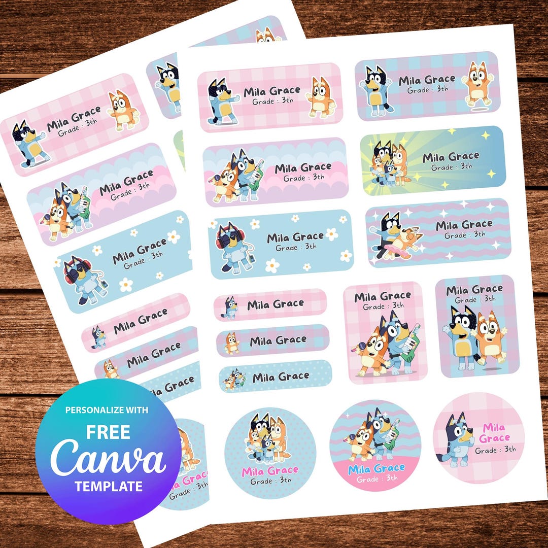 Bluey School Labels: Editable Name Tag Stickers (digital Download ...