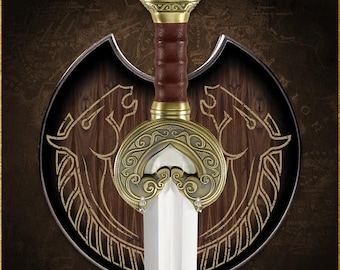 Custom King Theoden’s Handmade Herugrim Sword Replica, Sword of Eowyn with Scabbard & Wall Plaque | Medieval Display Sword for Cosplay Gifts