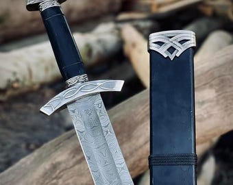 Custom Damascus Steel Viking Sword, Hand Forged Northmen Medieval Sword, Roman Style Sword with Scabbard for Wall Decoration & Display Props
