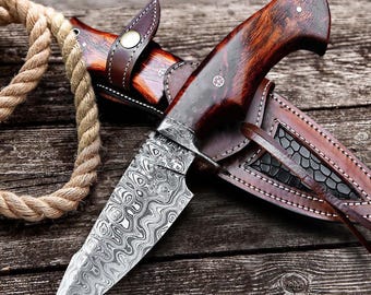 Custom Handmade Hunting Knife Rosewood Handle & Leather Sheath | Outdoor Camping | Collector Gift for Him