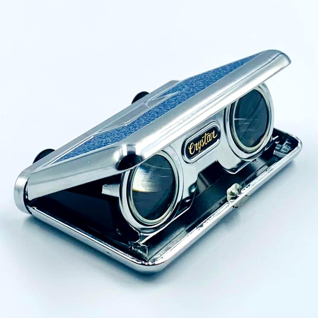 Vintage Crystar Folding Binoculars – Blue Chrome Opera Glasses