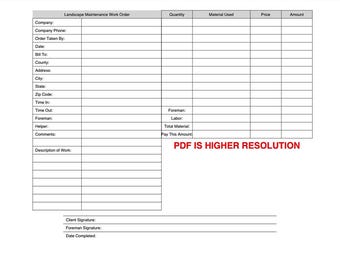 Irrigation & Landscape Maintenance Work Order Template | Printable PDF Service Order Form for Lawn Care, Landscaping, and Outdoor Services