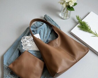 Handmade Leather Shoulder Bag: XL Crossbody Tote Purse