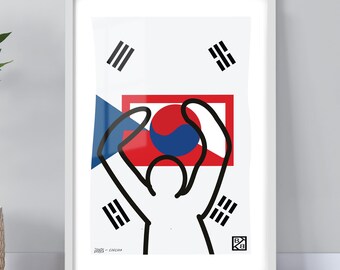 South Korea vs Czechia Football Print | Minimalist Line Art Fixture Poster | USA Canada Mexico 2026